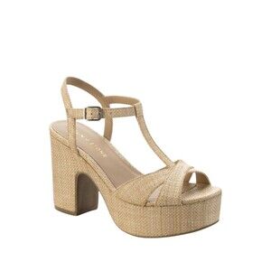 NIB Sun + Stone Jillian Cork Block Heel Size 11 Tan Platform Sexy Party Office